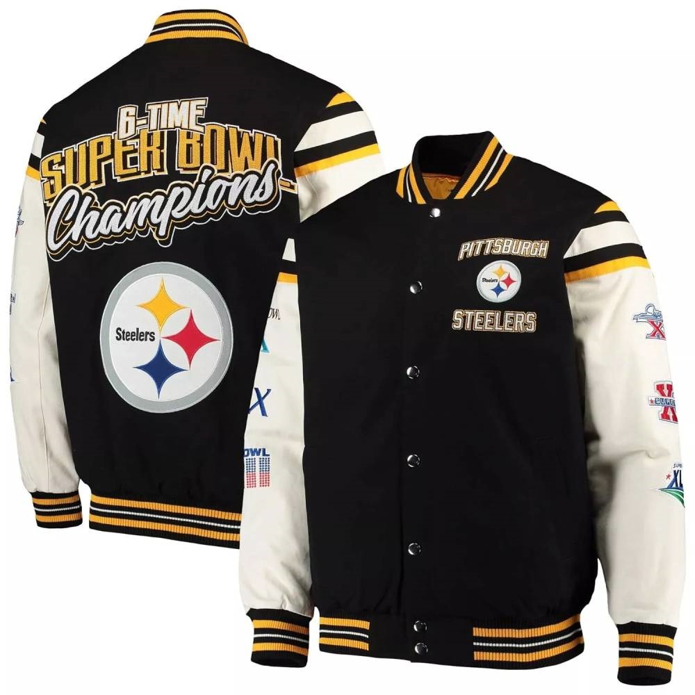 Pittsburgh Steelers 6 Time Super Bowl Champions Victory Formation Varsity Jacket