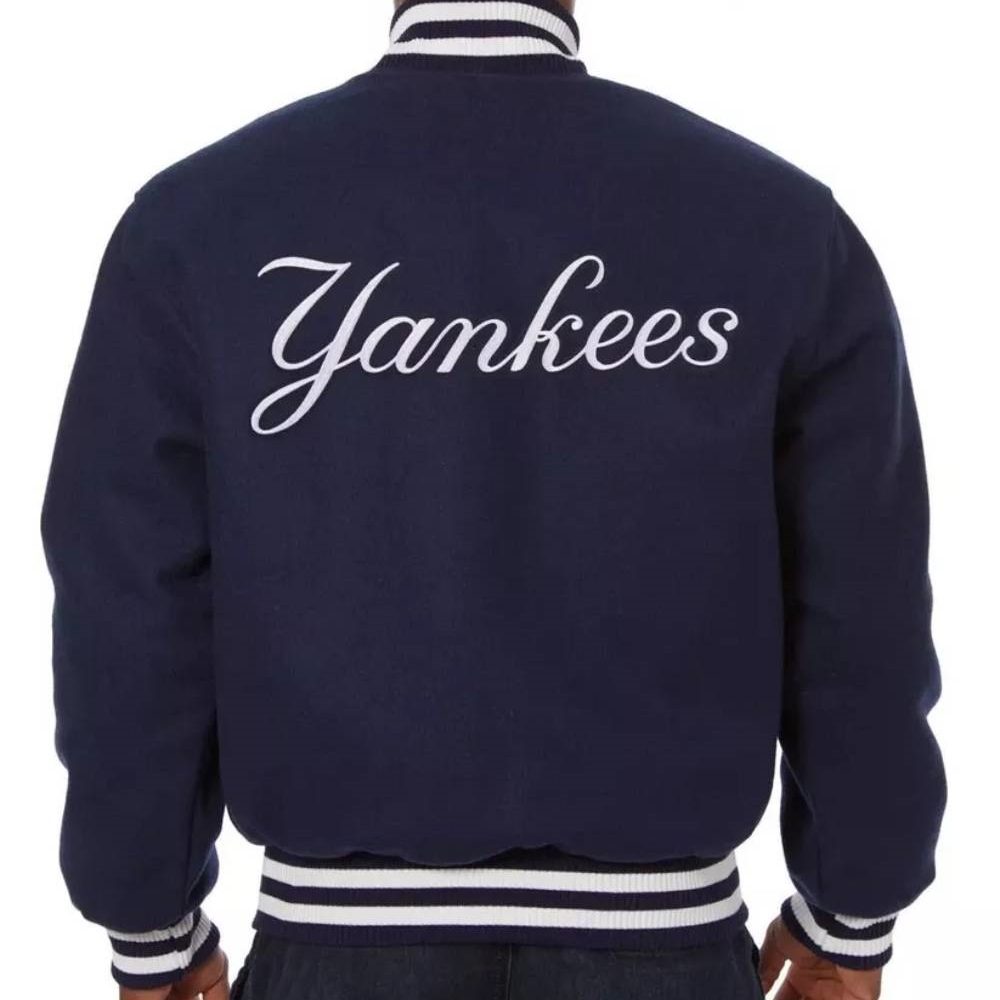New York Yankees NY Embroidered Blue Wool Varsity Bomber Jacket