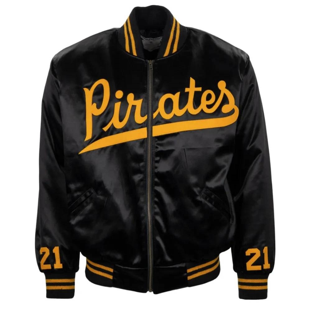 Black 1970 Roberto Clemente PIRATES Satin Bomber Jacket