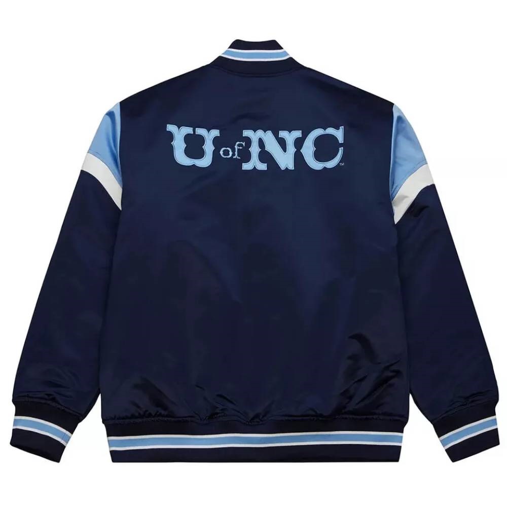 University of North Carolina Heavyweight Navy Full-Snap Satin Varsity Jacket