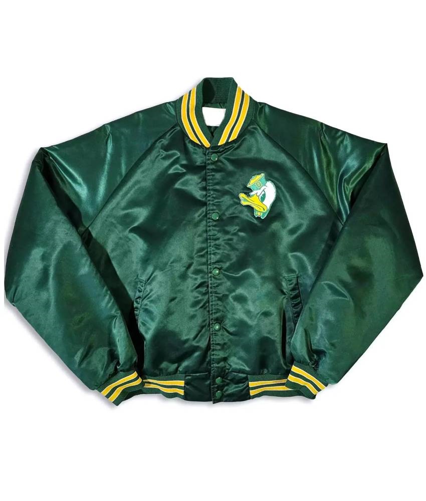 Oregon Ducks 80’s Full-Snap Green Satin Bomber Jacket