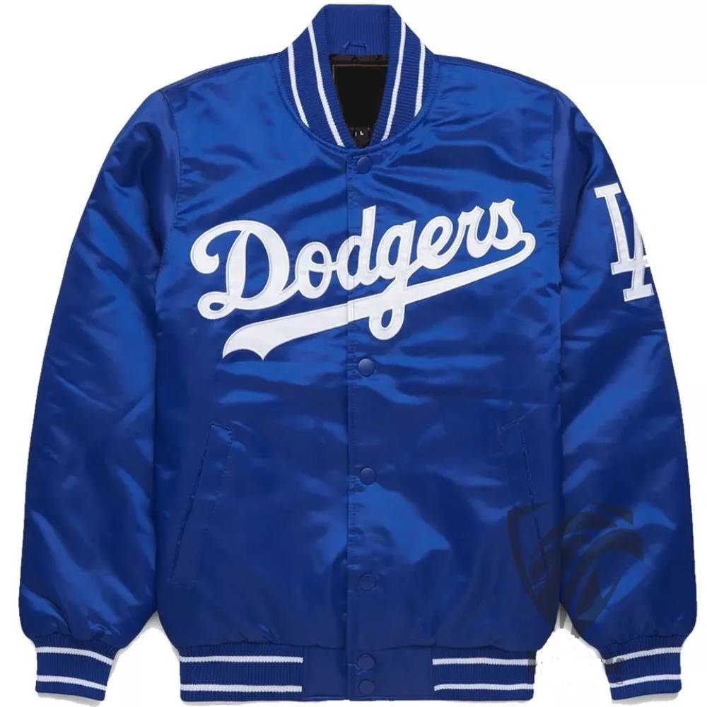 LA Dodgers Blue Satin Baseball Varsity Bomber Style Jacket