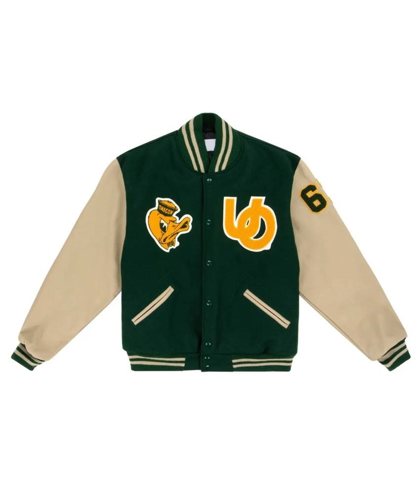 University of Oregon 1967 Green Beige Varsity Wool/Leather Jacket