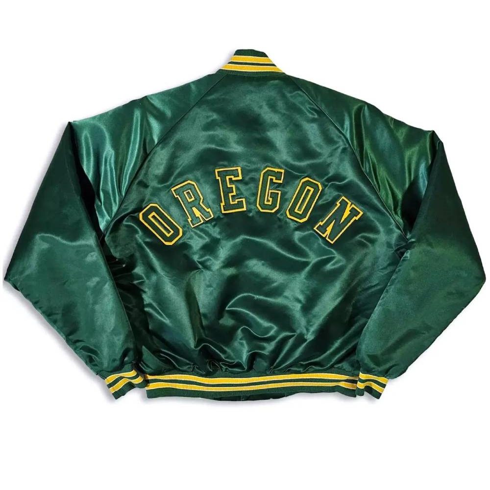 Oregon Ducks 80’s Full-Snap Green Satin Bomber Jacket
