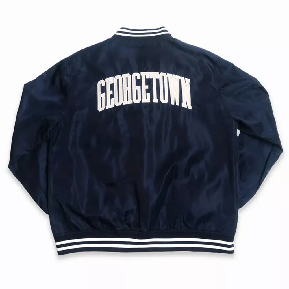 Navy Blue Script Georgetown Hoyas Satin Bomber Jacket