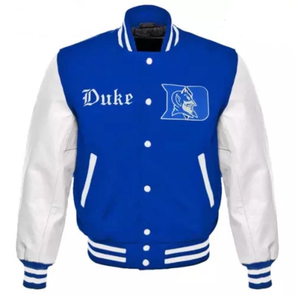 Royal and White Duke Blue Devils Varsity Wool/Leather Jacket