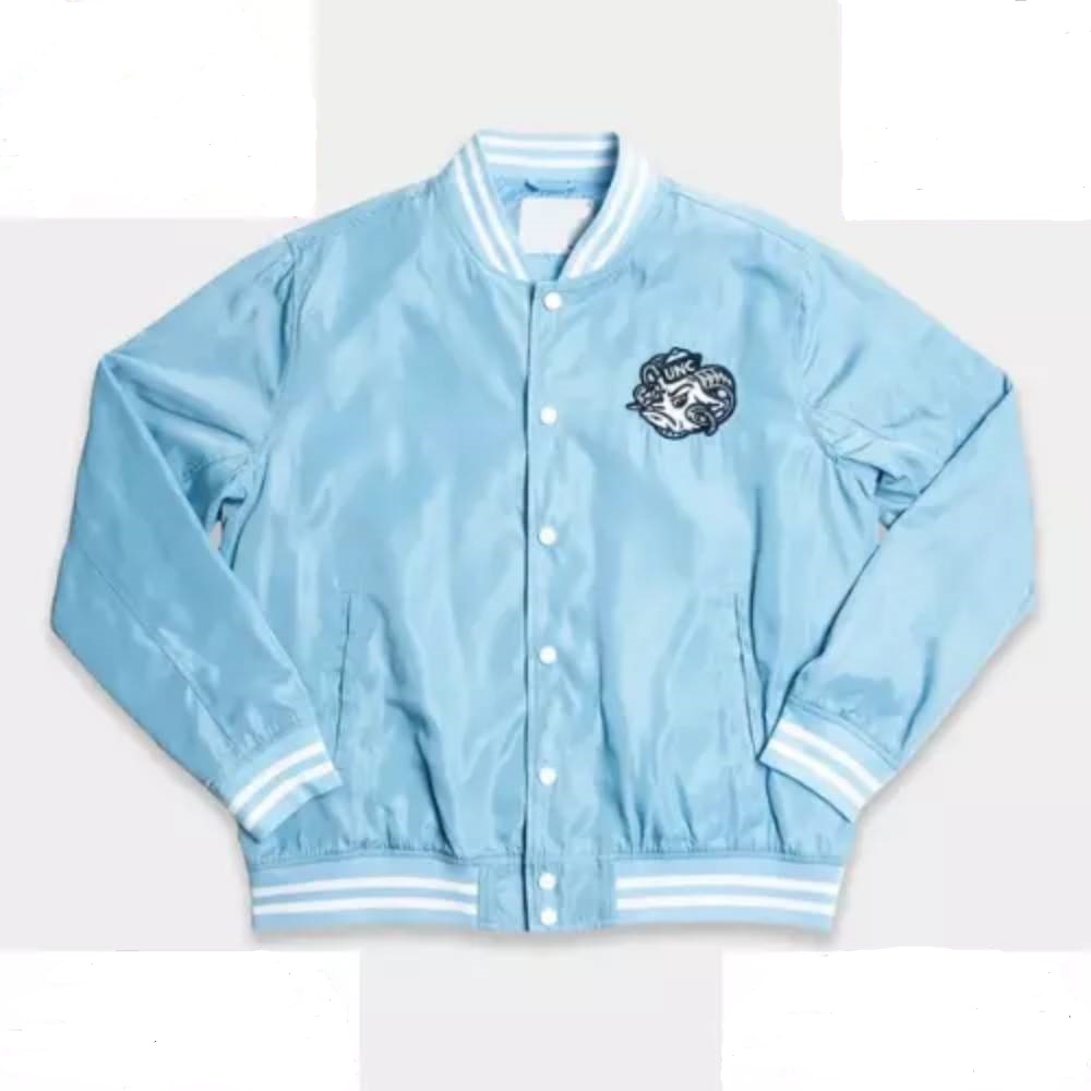 UNC North Carolina Tar Heels Vintage Rameses Full-Snap Sky Blue Satin Jacket