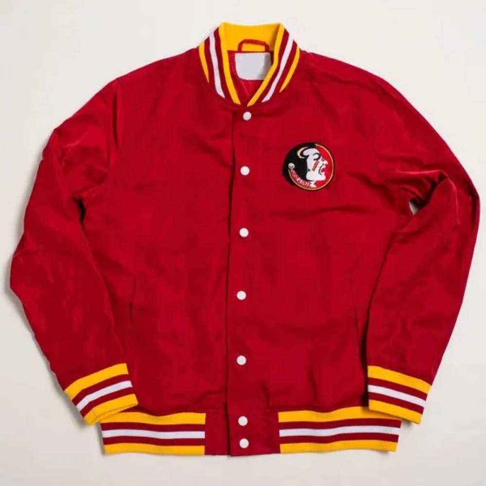 Florida State Seminoles Red Script Bomber Full-Snap Satin Jacket