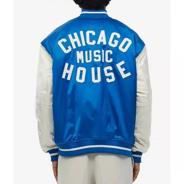 Chicago House Music Baseball Satin Bomber Blue White Jacket - Image 4