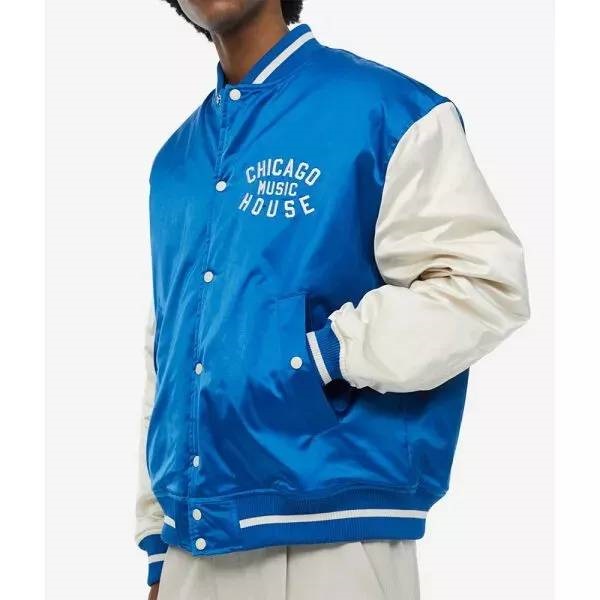 Chicago House Music Baseball Satin Bomber Blue White Jacket - Image 5