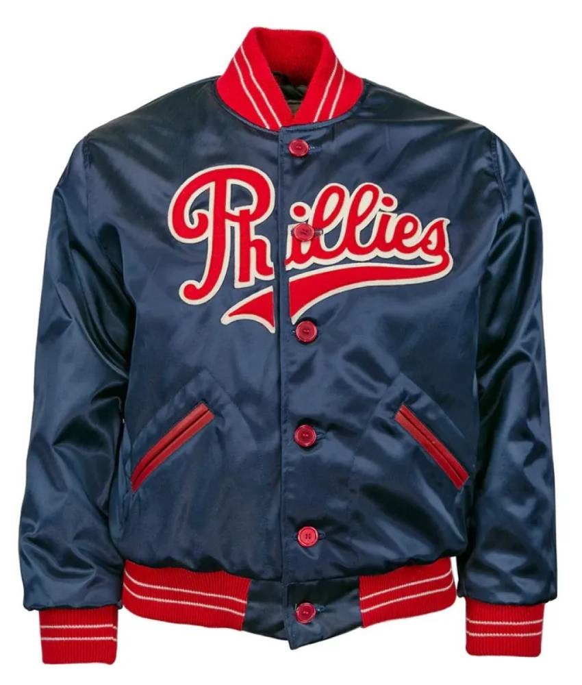 Philadelphia Phillies 1937 Blue Satin Vintage Bomber Varsity Jacket