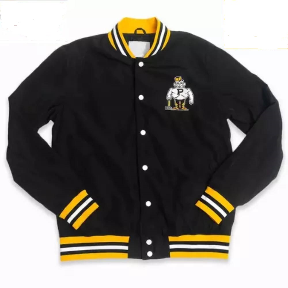 Black Vintage Pete Purdue Boilermakers Varsity Satin Bomber Jacket