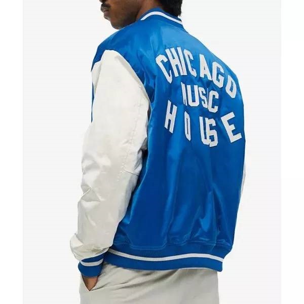 Chicago House Music Baseball Satin Bomber Blue White Jacket - Image 6