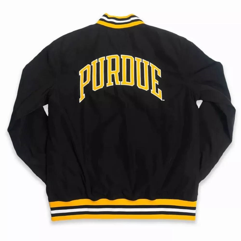 Black Vintage Pete Purdue Boilermakers Varsity Satin Bomber Jacket