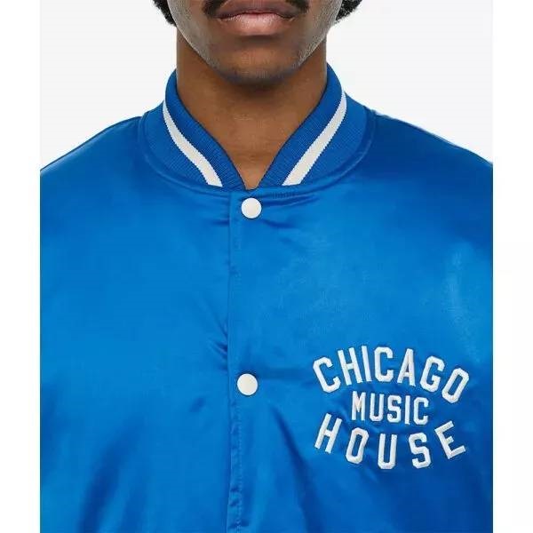 Chicago House Music Baseball Satin Bomber Blue White Jacket - Image 7
