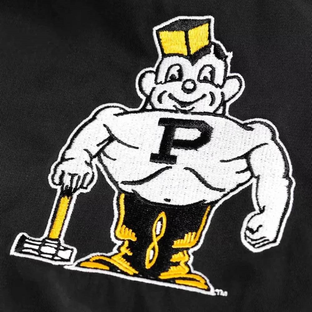 Black Vintage Pete Purdue Boilermakers Varsity Satin Bomber Jacket - Image 3