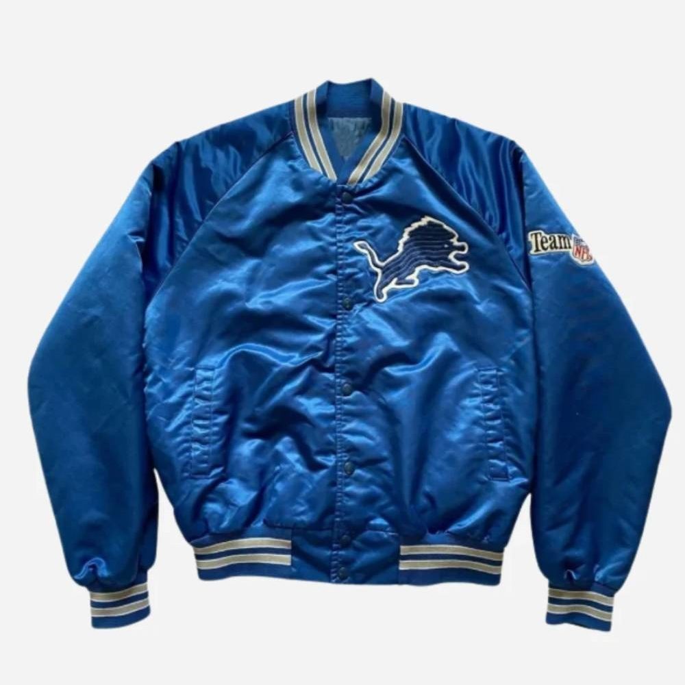 Detroit Lions 80s Satin Full-Snap Blue Bomber Jacket