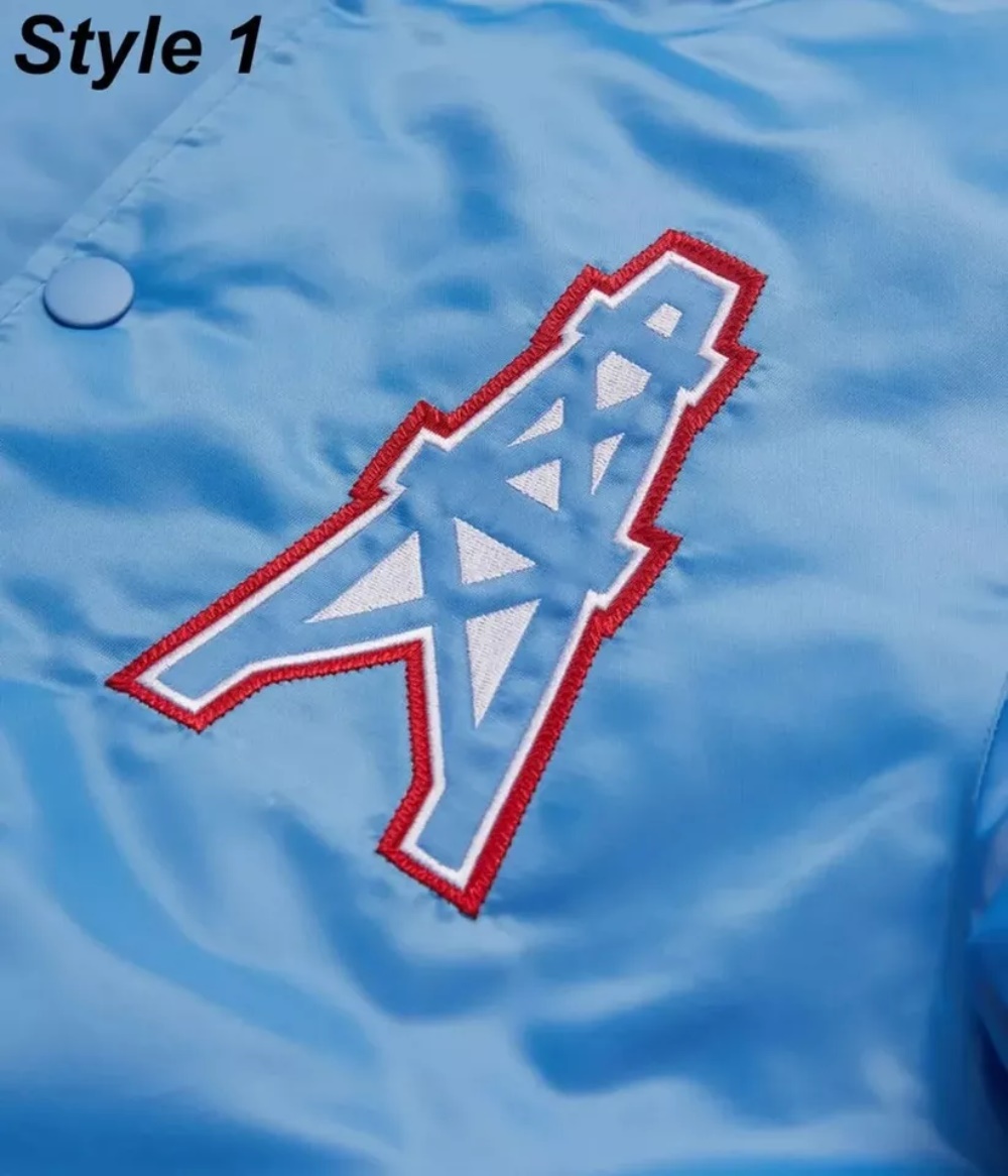 Bomber Houston Oilers Light Blue Satin Football Jacket - Image 3