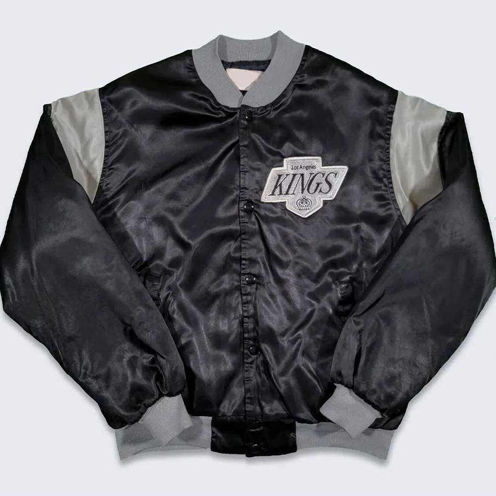 Los Angles Kings 80s Bomber Full-Snap Black Satin Jacket