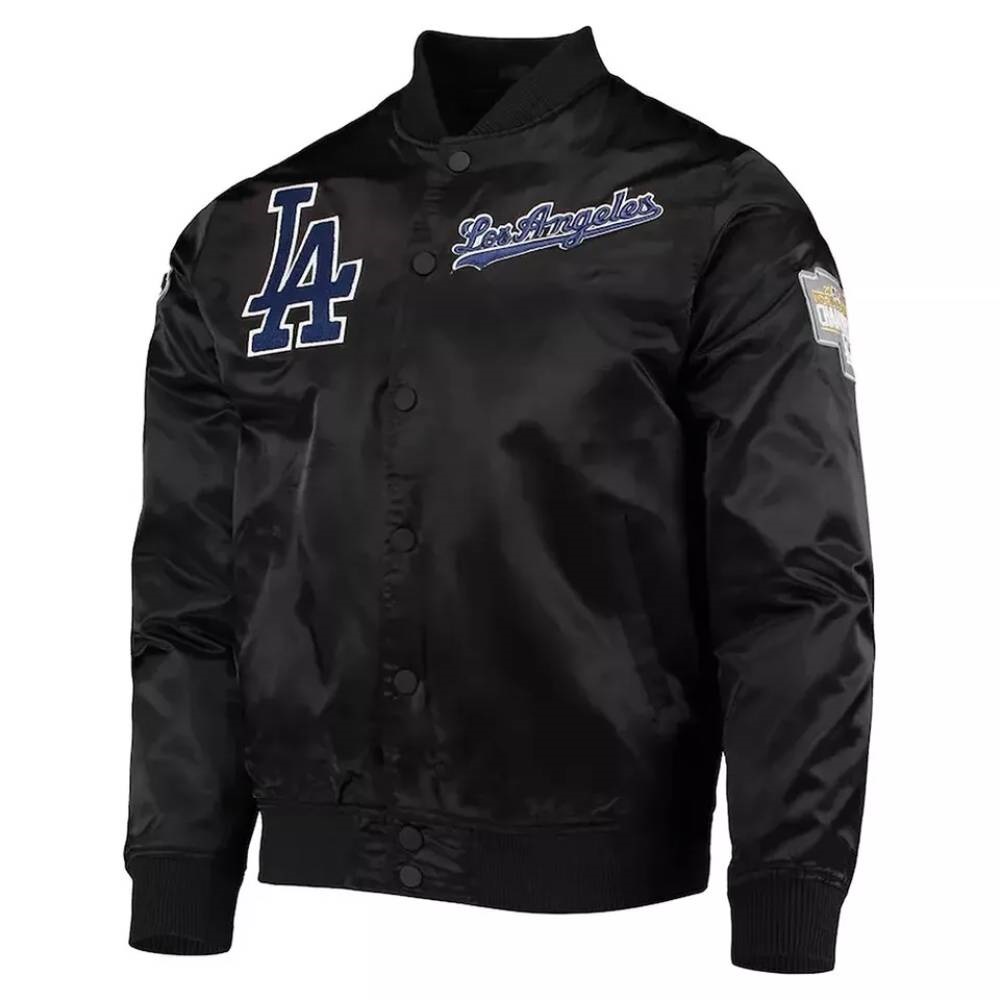 Los Angeles Dodgers Black Satin Bomber Wordmark Full-Snap Jacket