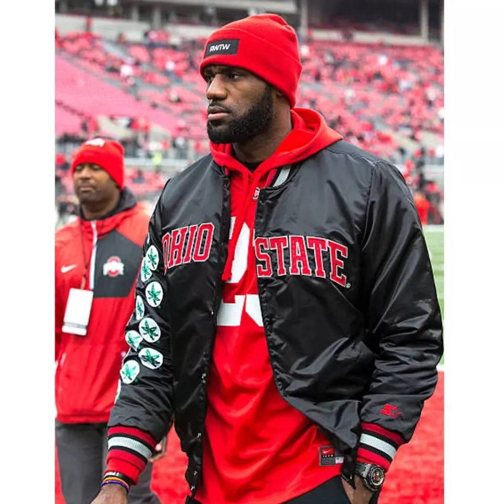 Ohio State Buckeyes Lebron James black color Bomber Full-Snap Satin Jacket