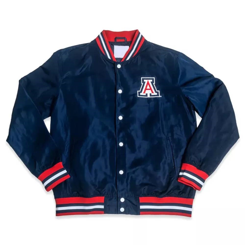 Navy Script Arizona Wildcats Retro Bomber Full-Snap Satin Jacket