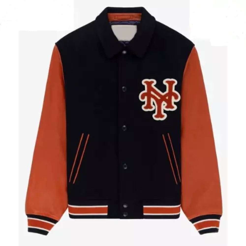 Aime Leon Dore Mets Varsity Blue and Orange Wool/Leather Jacket