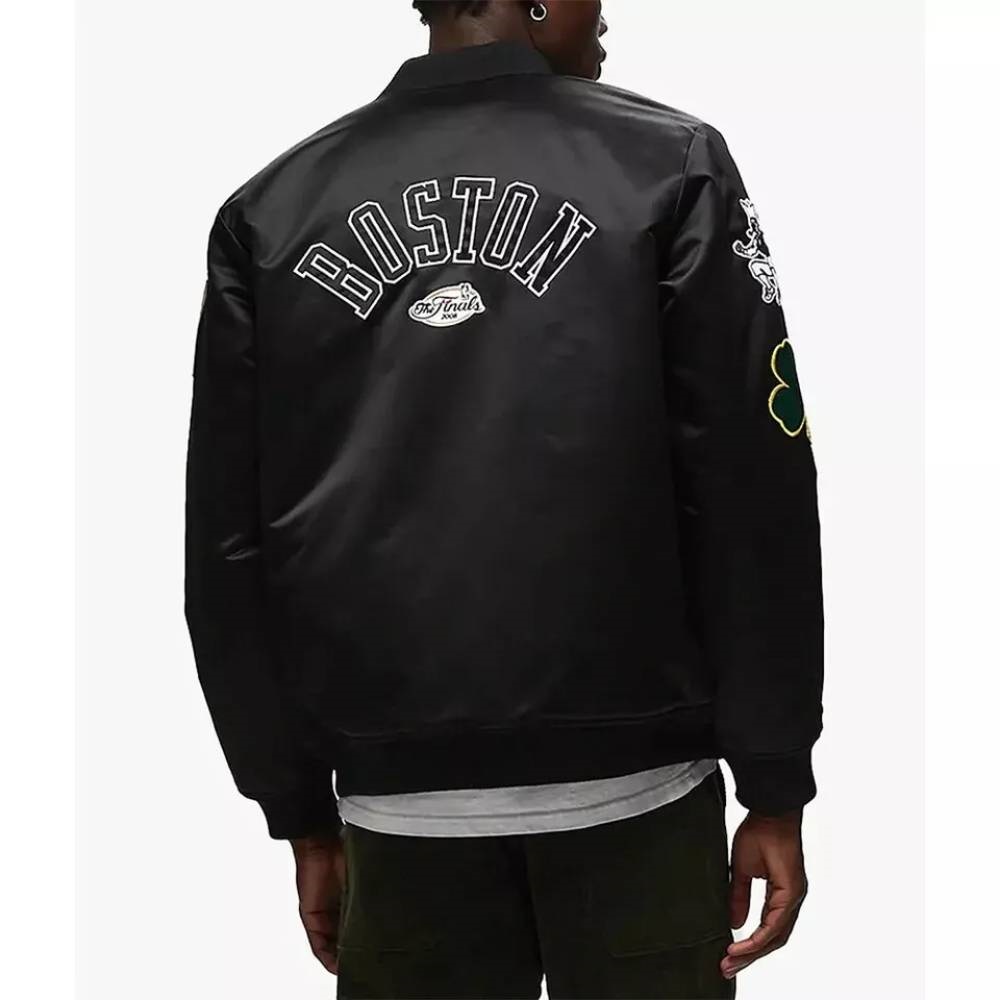 Boston Celtics Black Full-Zip Satin Bomber Jacket - Image 3
