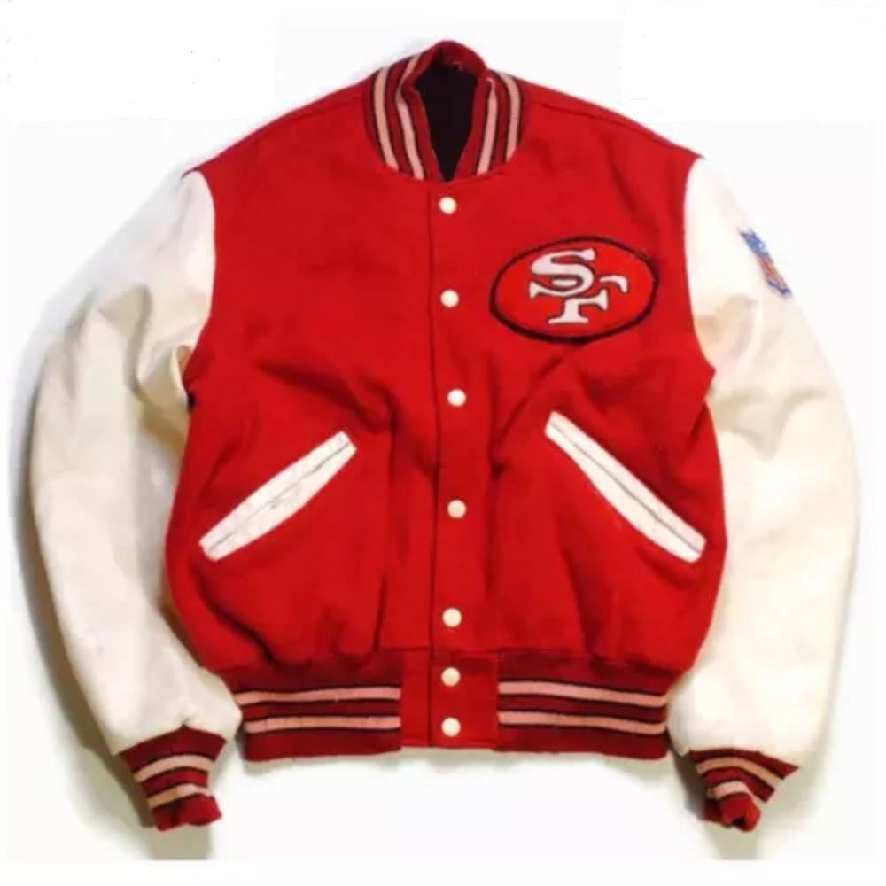 San Francisco 49ers Super Bowl Bomber Wool Leather Sleeves Jacket