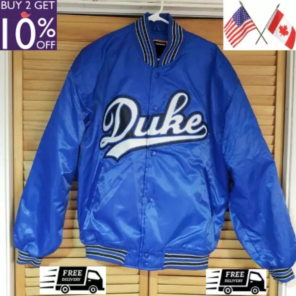 Vintage 90s Duke Blue Devils Satin Varsity Winter Snap Jacket Men’s