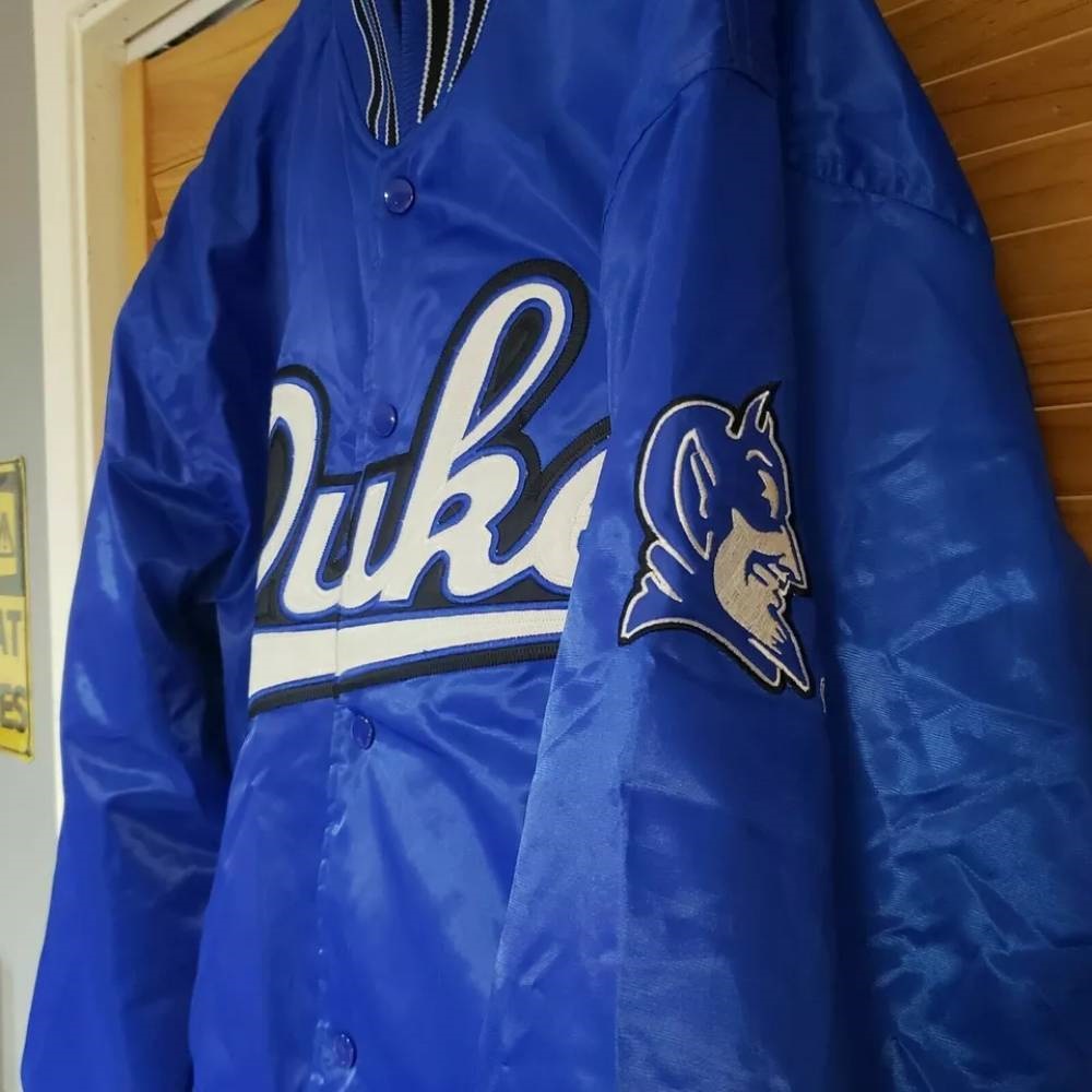 Vintage 90s Duke Blue Devils Satin Varsity Winter Snap Jacket Men’s