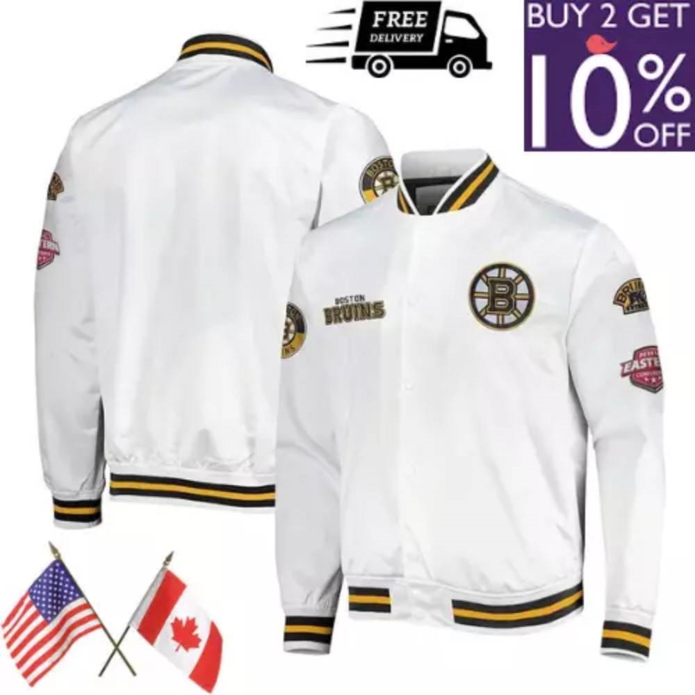 Boston Bruins Hometown White Varsity Full-Snap Satin Jacket