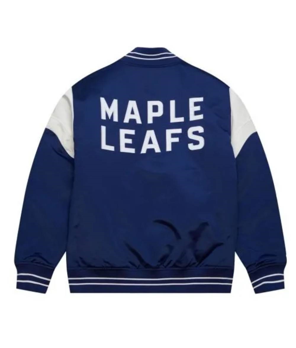 Toronto Maple Leafs Heavyweight navy Blue Full-Snap Varsity Satin Jacket - Image 3