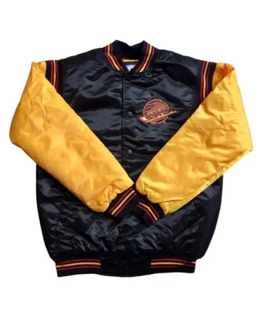 Vancouver Canucks Skate Black and Gold Full Snap Varsity Jacket