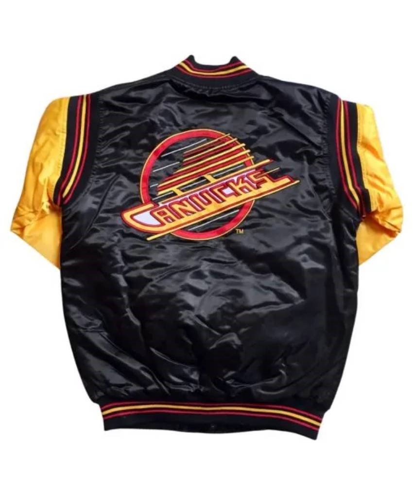 Vancouver Canucks Skate Black and Gold Full Snap Varsity Jacket