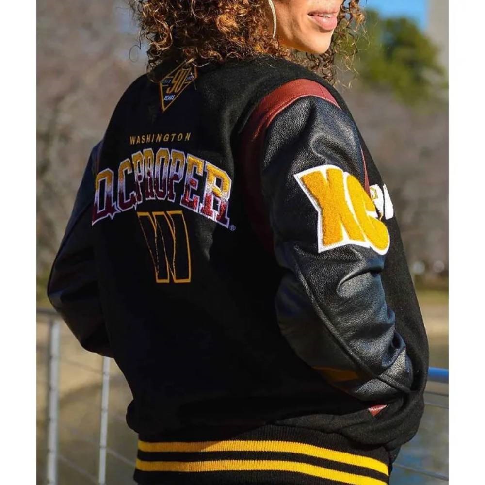 90th Anniversary Washington Commanders DC black proper Varsity Jacket