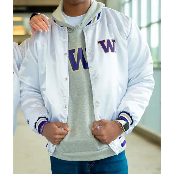Washington Huskies White Button Up Satin Jacket