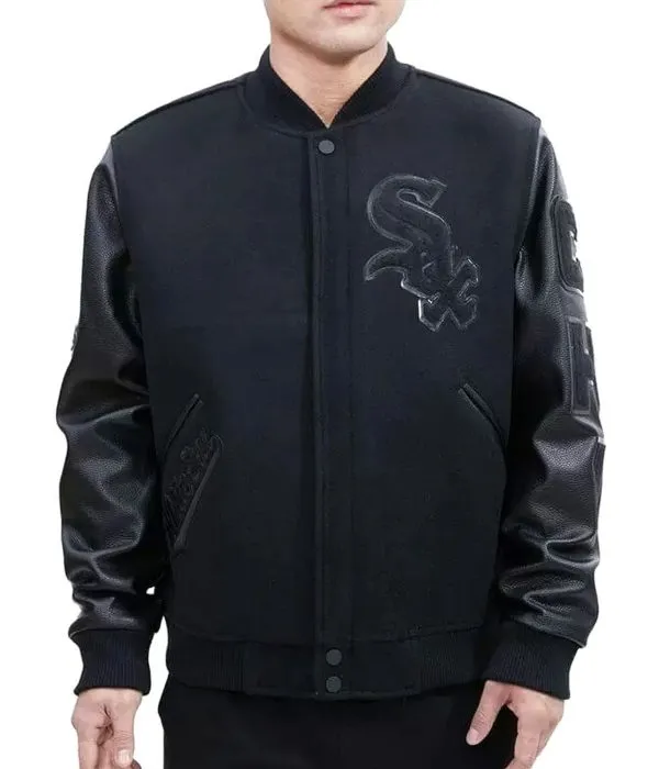 Black Chicago White Sox Letterman Varsity Jacket Bomber Wool/Leather Jacket