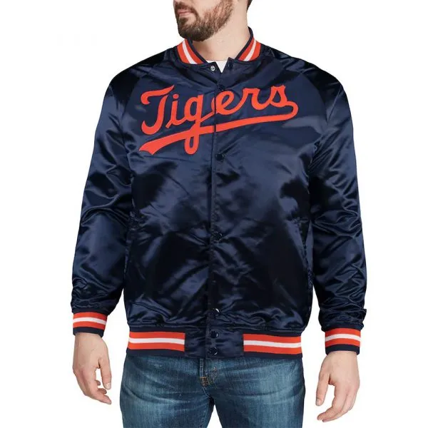 Detroit Tigers Bomber Navy Satin Jacket