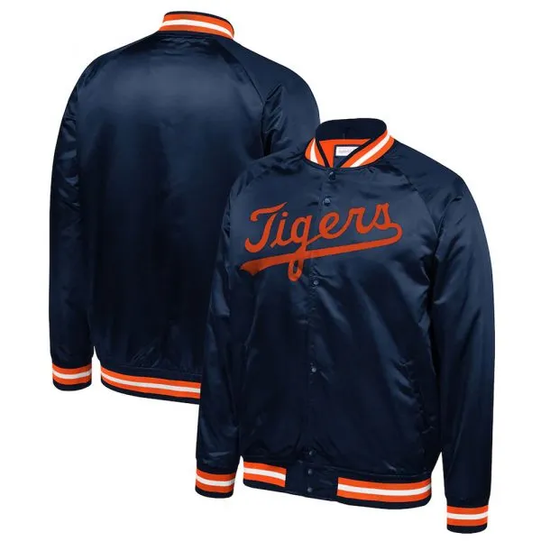 Detroit Tigers Bomber Navy Satin Jacket - Image 4