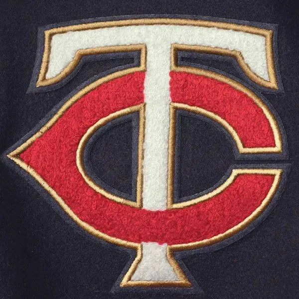 Navy and White Minnesota Twins Letterman Jacket Bomber Wool/Leather Jacket - Image 4