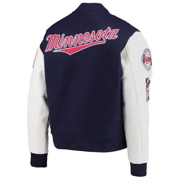 Navy and White Minnesota Twins Letterman Jacket Bomber Wool/Leather Jacket - Image 6