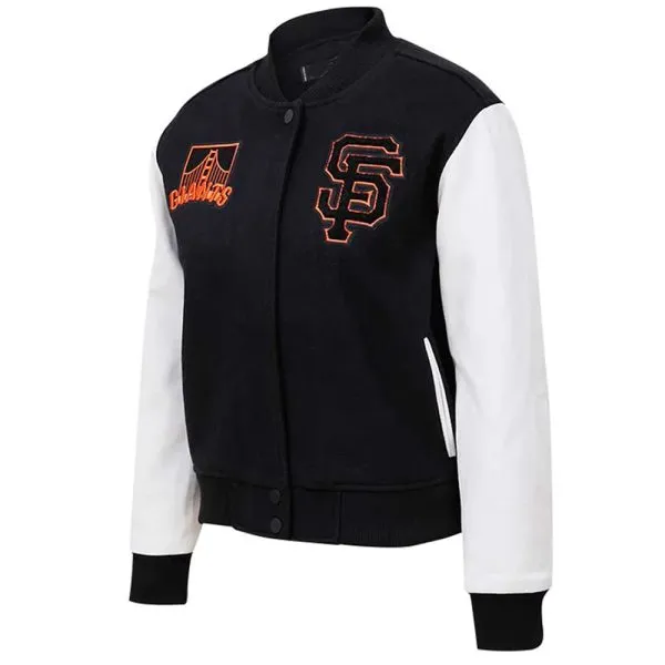 San Francisco Giants Varsity Black and White Bomber Jacket Wool/Leather Jacket