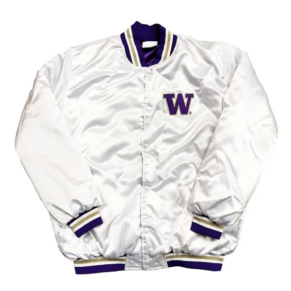 Washington Huskies White Button Up Satin Jacket