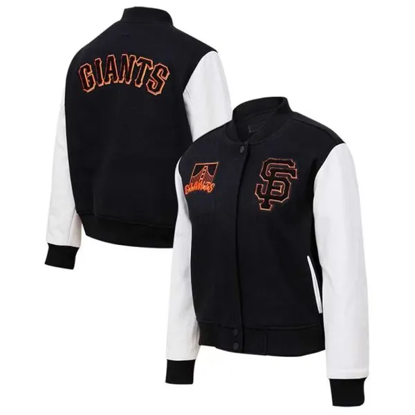 San Francisco Giants Varsity Black and White Bomber Jacket Wool/Leather Jacket