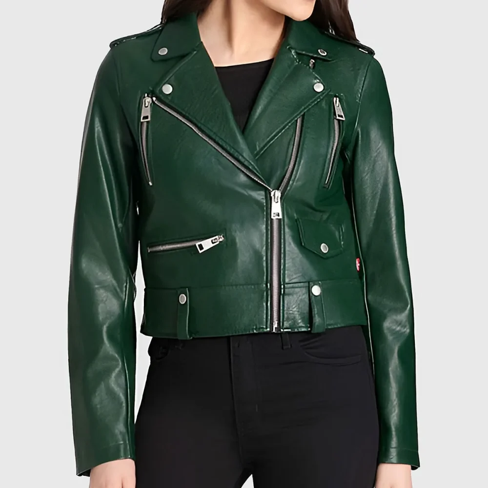 Women’s Green Biker Leather Jacket