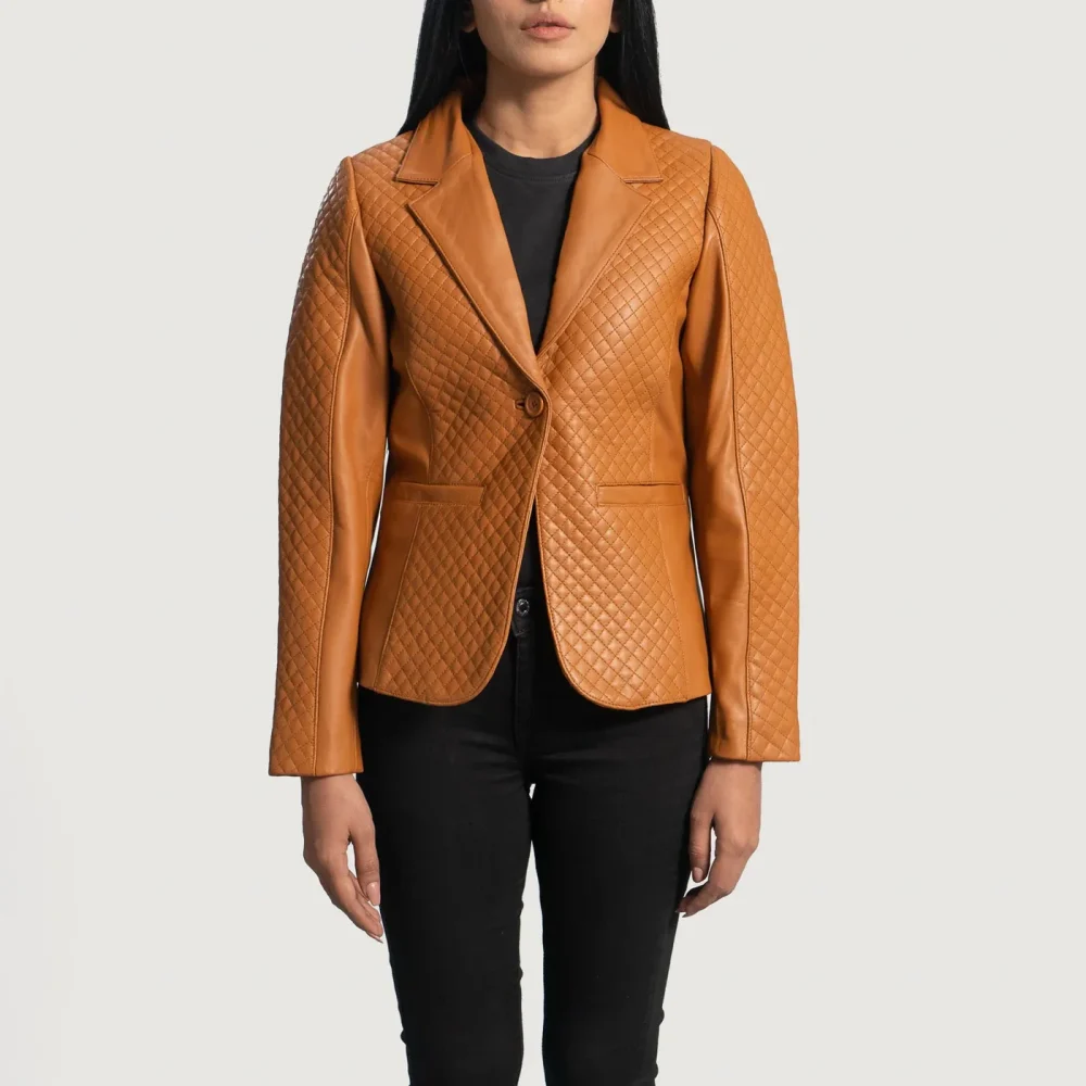 Cora Quilted Brown Leather Blazer