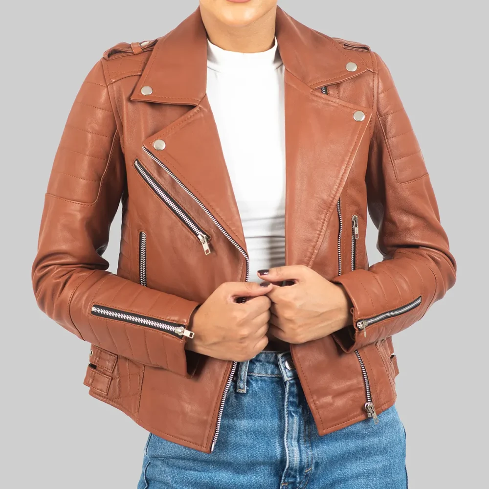 Women’s Brown Leather Biker Jacket