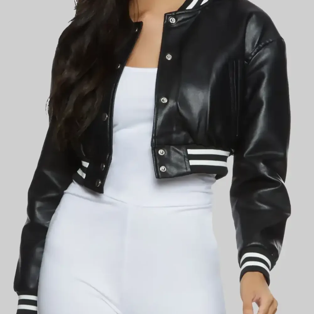 Women’s Black Leather Varsity Jacket