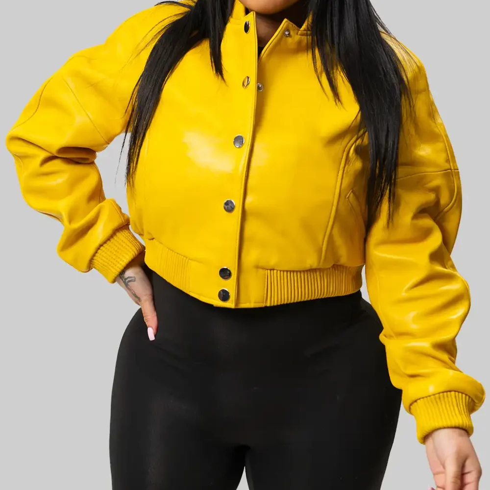 Women’s Yellow Leather Varsity Jacket